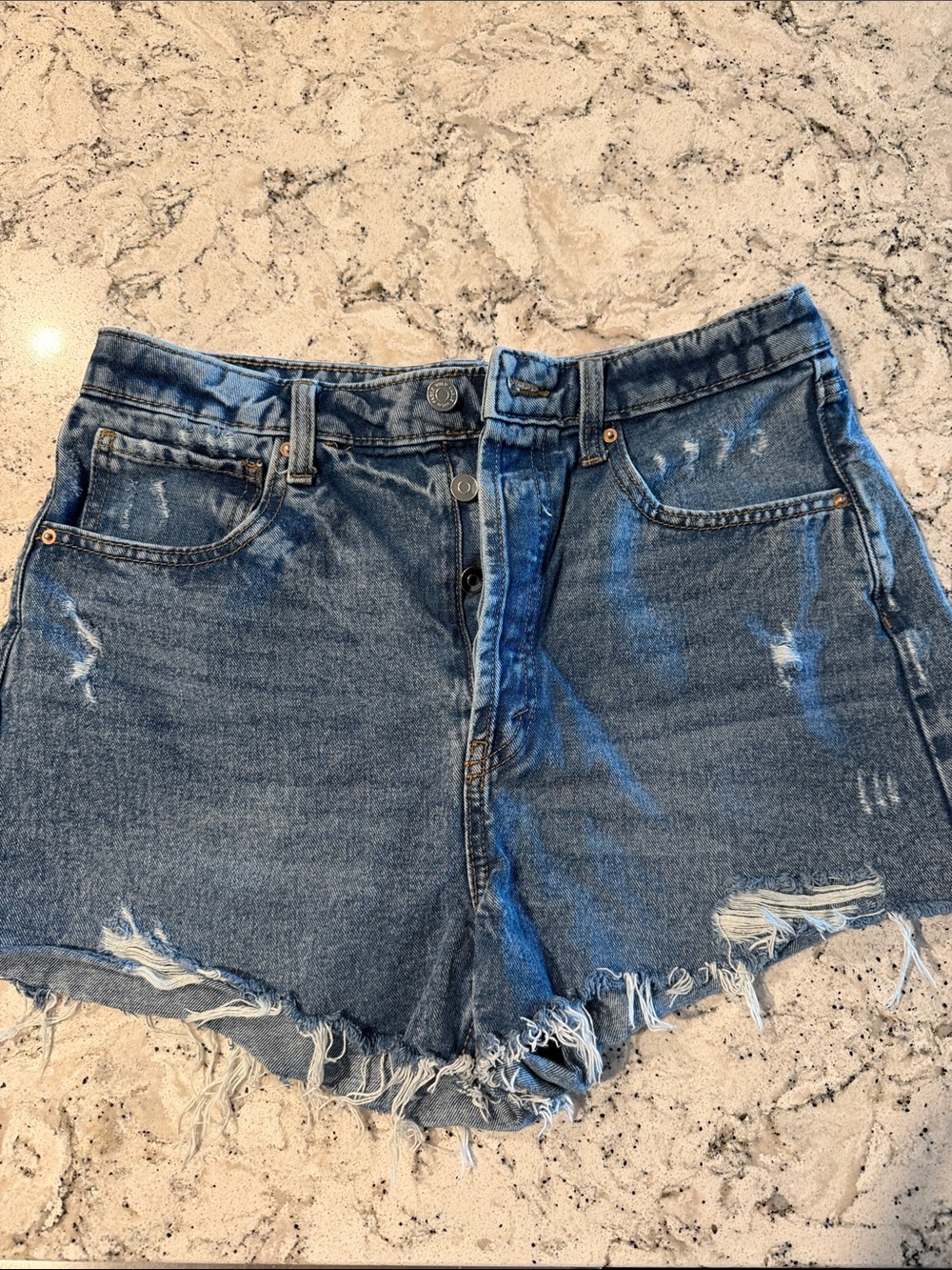 wild fable Distressed High-Rise Denim Shorts in Blue